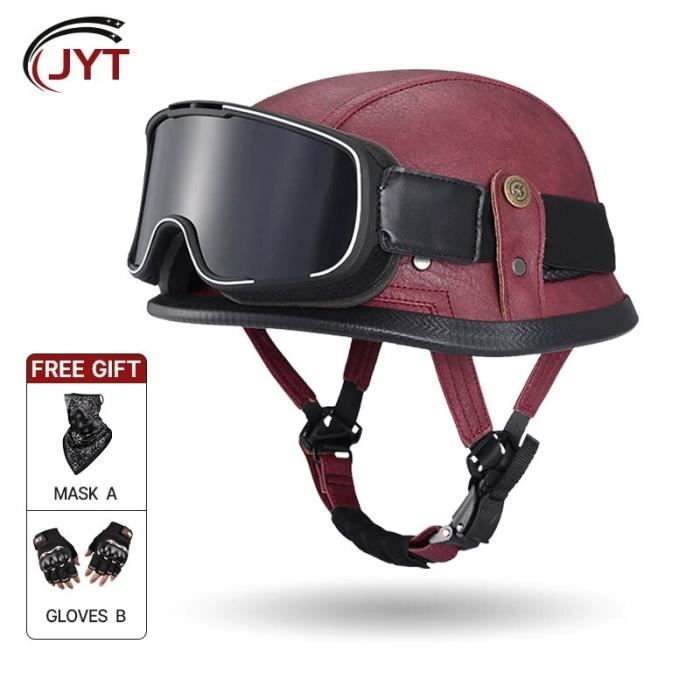 Casque Moto Jet Rétro Vintage Homologué ECE - Demi Casque Ouvert Avec Pare-Soleil Et Lunettes - Style Classique