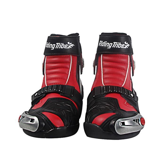 Chaussures moto Unisex Hors Route Motard demi Bottes moto homme touring et  racing Vêtements de protection Rouge