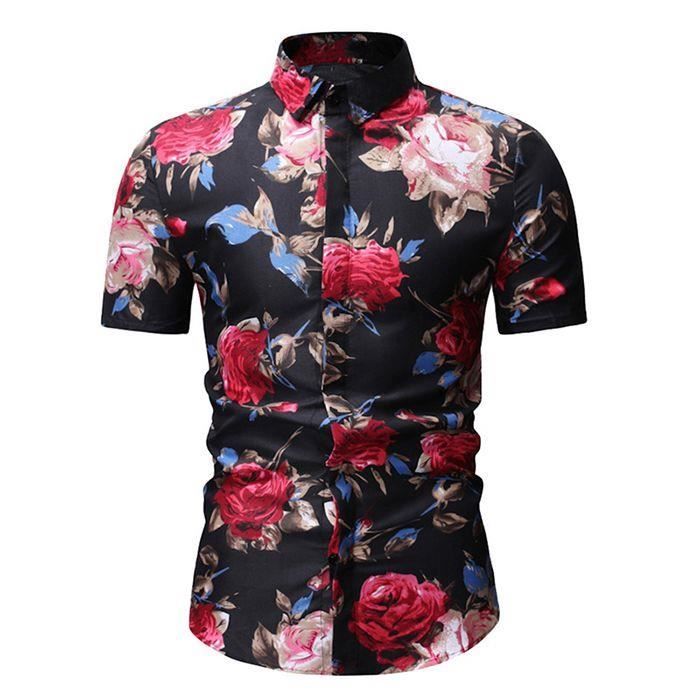 Chemise manche cheap courte homme fleur