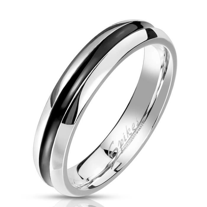 Bague anneau de fian ailles femme homme rainure noire largeur 4mm