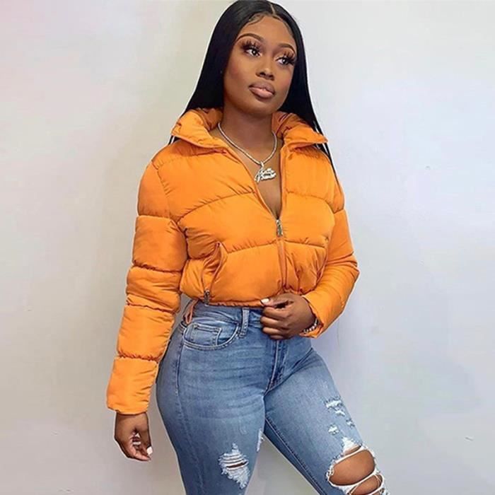 Veste Courte Bouffante Pour Femmes Vetements D Hiver Parka Chaud Vetements D Exterieur Court A Manches Longues Fermeture Eclair Orange Cdiscount Pret a Porter
