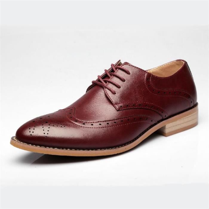 Chaussures en cuir homme GO Rouge Chaussures d affaires respirantes Rouge Cdiscount Chaussures