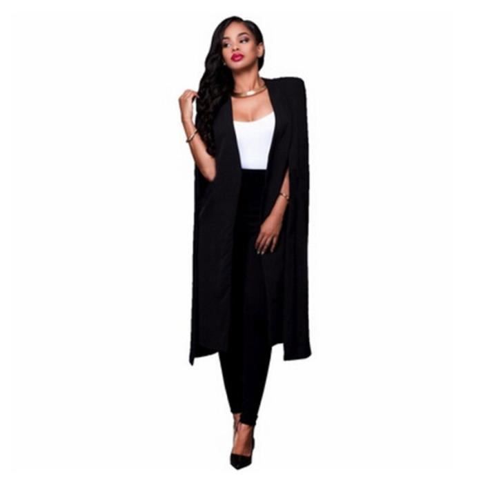 Veste Longue veste cape pour femme blazer long cape manteau feminin mode noir blanc personnalite col ouvert Black B2366 Blanc Cdiscount Pret a Porter