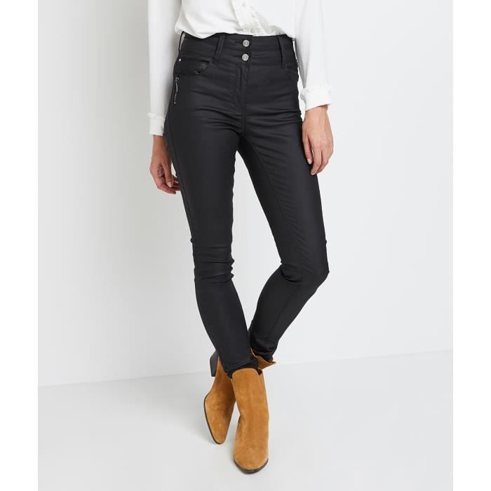 Jean slim enduit taille haute MEMPHIS GRAIN DE MALICE Noir Effet ventre plat Black Cdiscount Pret a Porter