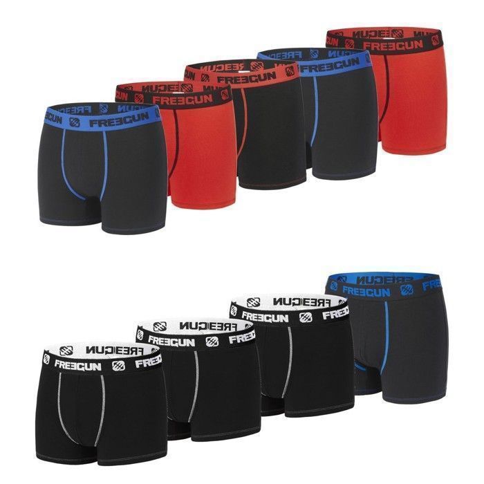 FREEGUN Boxer homme coton calecon homme maxi confort ceinture large 4 cm Lot de 9 rouge noir bleu Noir Cdiscount Pret a Porter