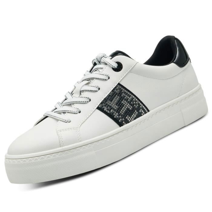 Baskets compensees TAMARIS Blanc Femme Similicuir avec strass Blanc Cdiscount Chaussures
