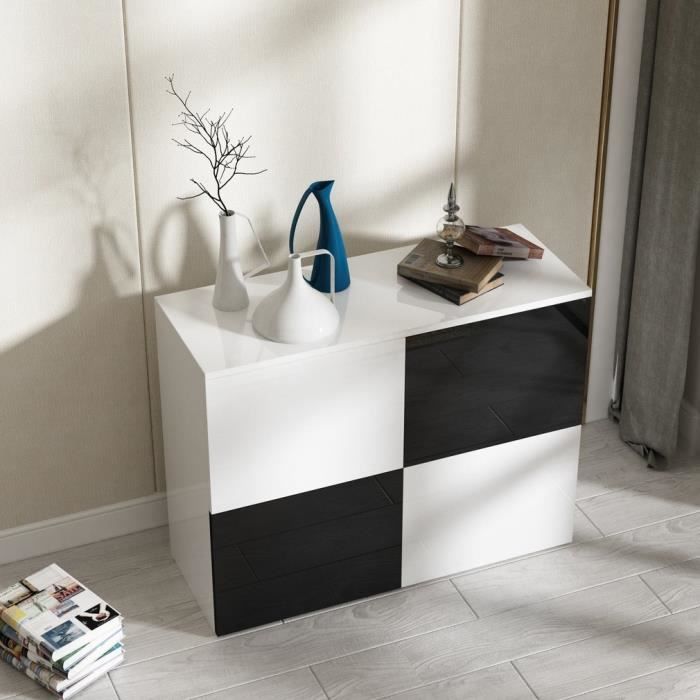 Armoire De Sejour Rangement Stckage Grande Capacite Blanc Noir