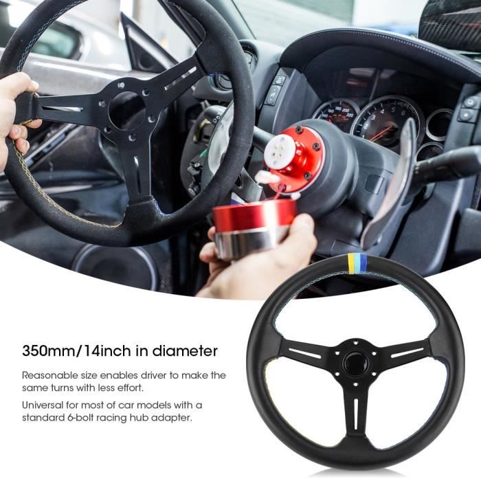 Volant Style Drift Sparco - 350 Mm En Cuir Noir Avec 6 Trous Pour Boulons | Compatible Voiture De Course | Direction Sport