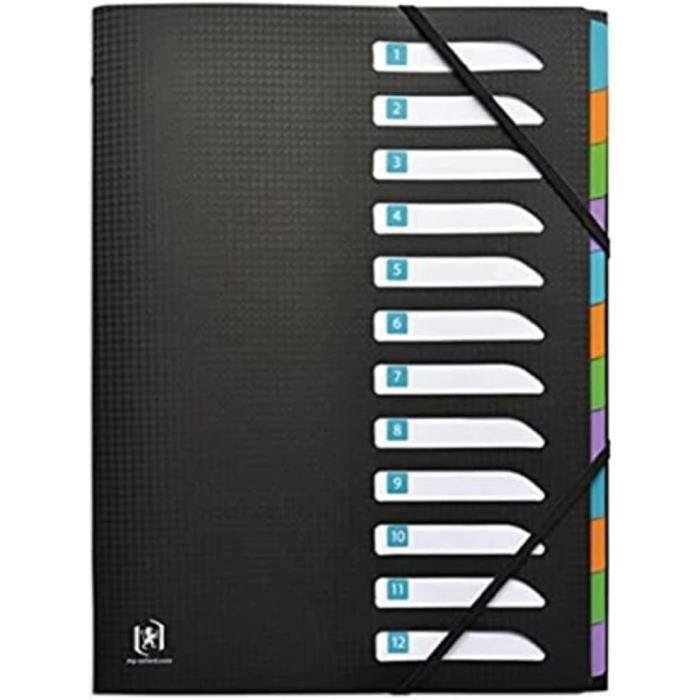 Trieur Oxford School Life A4 8 Compartiments - Couverture Polypro Pastel, Indexation Personnalisable, élastique