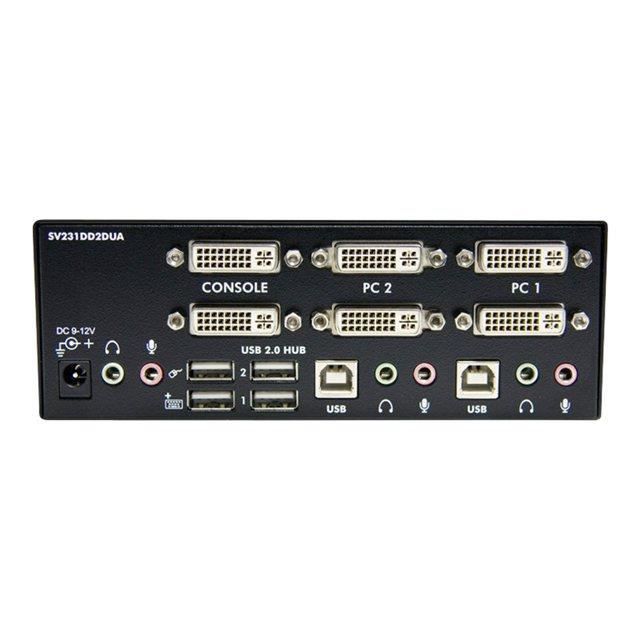 STARTECH Commutateur KVM USB et double DVI à 2 ports avec audio et hub USB 2.0 - Switch écran clavier souris
