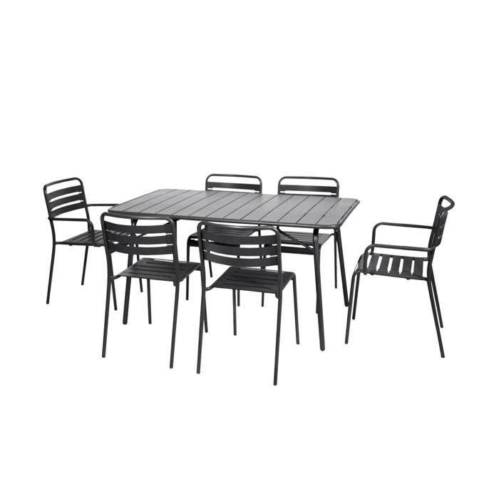 Table de jardin pliante métal + 6 assises 2 fauteuils 4 chaises. Amelia. anthracite. 141.2 x 80 x 72.5cm