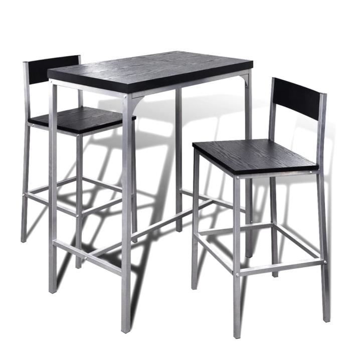 Ensemble de bar à petit-déjeuner - TMISHION - Table haute et 2 chaises - Acier et MDF - Noir - 2 places