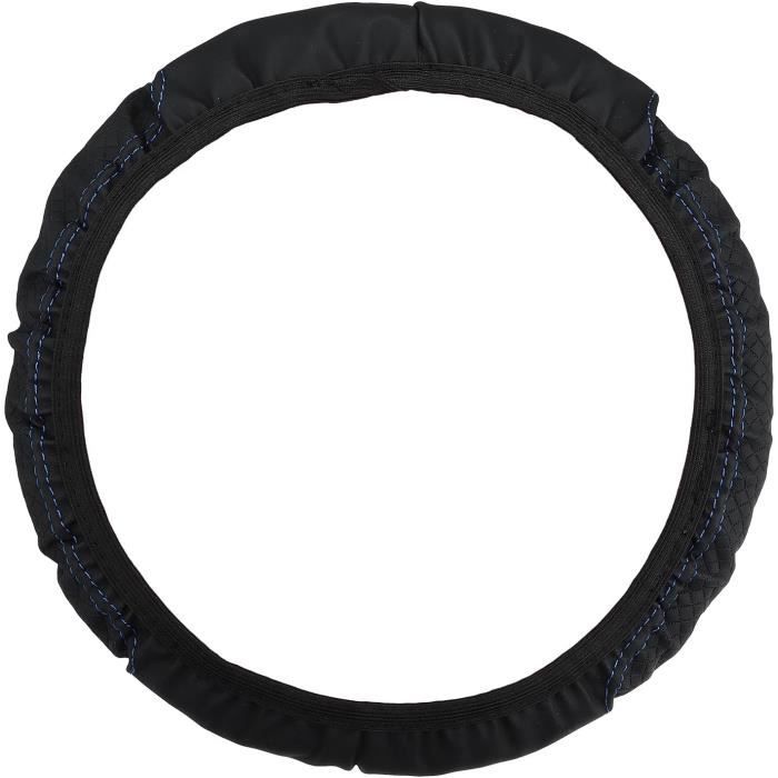 Housse De Volant Voiture 38cm PU Cuir - Universelle Noir/Bleu Pour Confort Et Style