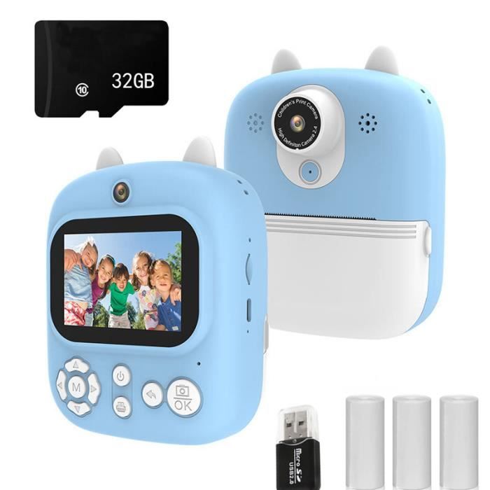 Appareil Photo Instantané Enfant 1080P - Avec écran 2,4 Pouces, Impression Sans Encre Et 32GB Incluse