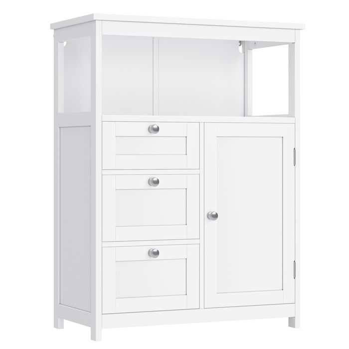 VASAGLE Meuble de Salle de Bain Commode Placard Armoire avec Étagères Réglables 3 Tiroirs 30 x 60 x 80 cm Blanc