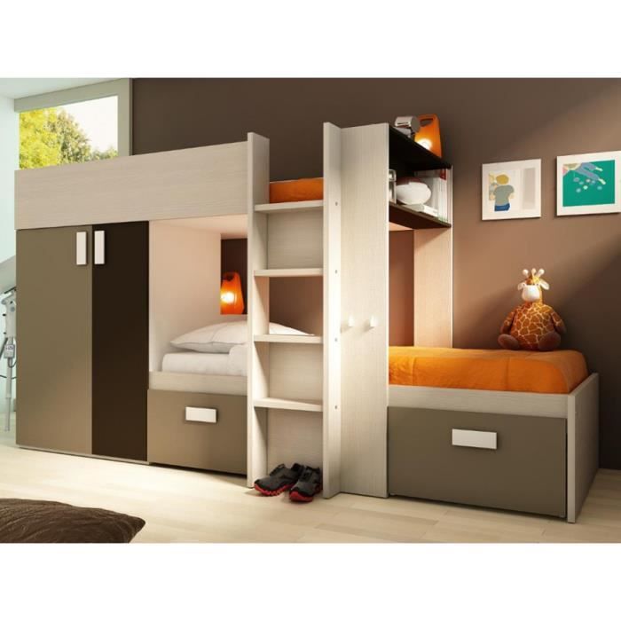 Lits Superposes Julien 2x90x190cm Armoire Integree Pin Blanc