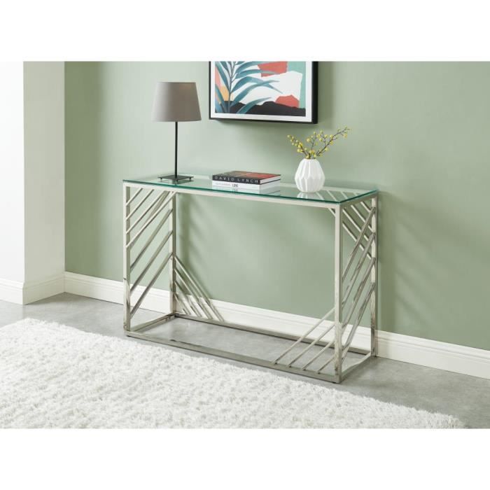 Console en verre trempé et acier inoxydable - Chromé - SIMATO