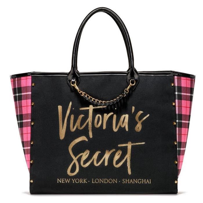 Victoria s Secret New VS Patch City Tote PINK PLAID Cdiscount Bagagerie Maroquinerie