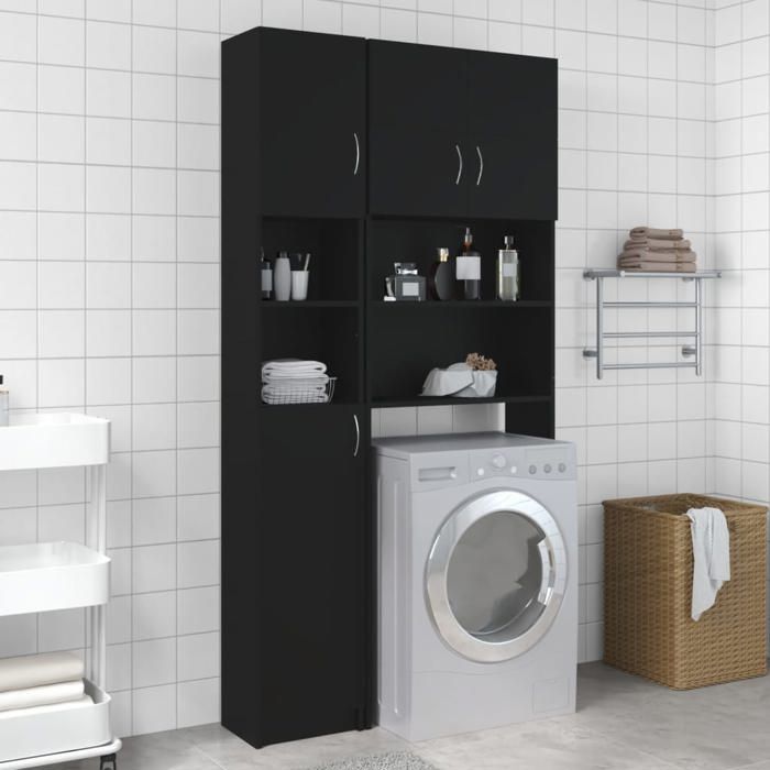 armoire de salle de bain noir 32x25,5x190 cm aggloméré - vidaxl - contemporain - design - porte(s) - noir