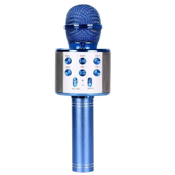 Microphone sans fil 858 - Haut-parleur de microphone de chant de téléphone Bluetooth tout en un - Bleu