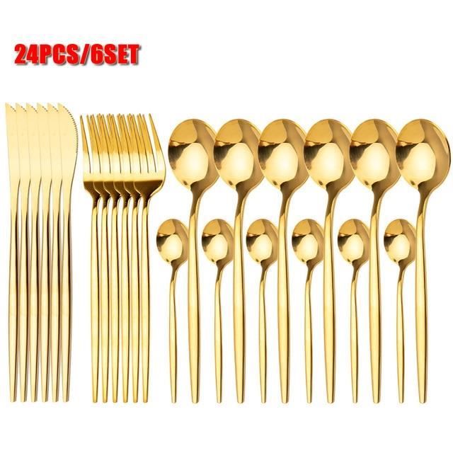 Set De 24 Couverts En Inox Coloré RETON - Service 6 Personnes Pour Maison Et Camping