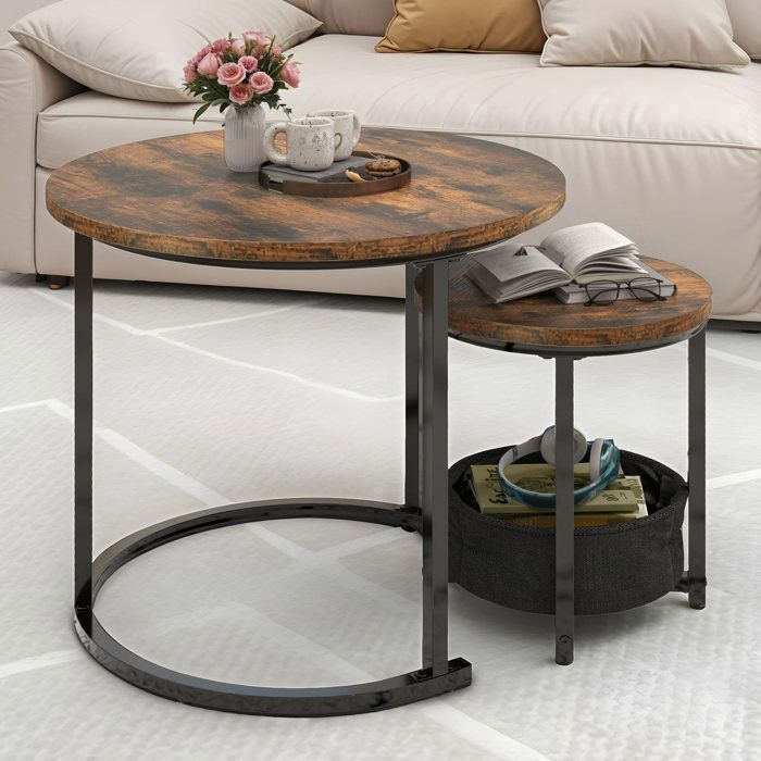 Table Basse Relevable Ronde Lot de 2 Tables Basses Ronde BALCONERA - Style vintage, plateau ...