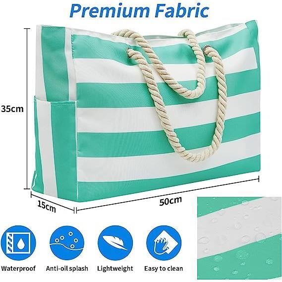 Grand Sac De Plage Imperméable – 50L, Bleu Et Blanc, Homme/femme, Avec étiquettes