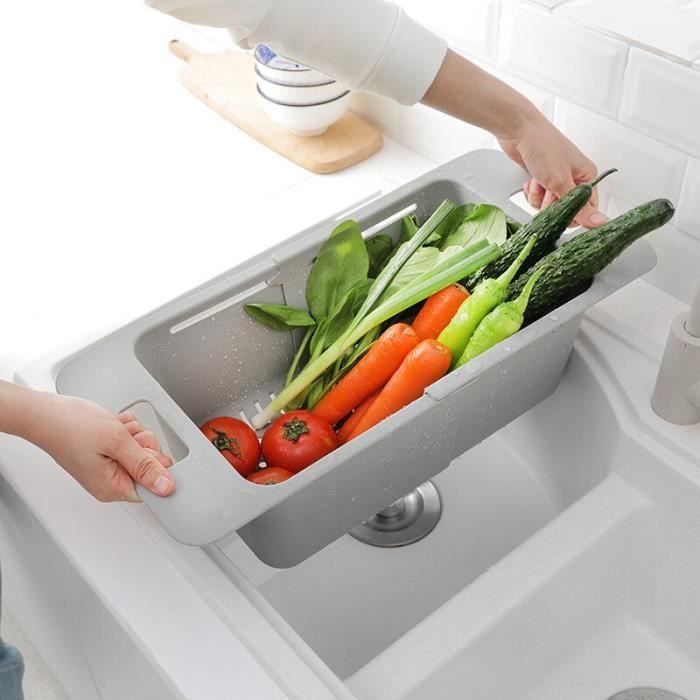 Égouttoir à légumes et fruits, panier de lavage rétractable, égouttoir  d'évier, étagère de rangement réglable, [FCB41DC]