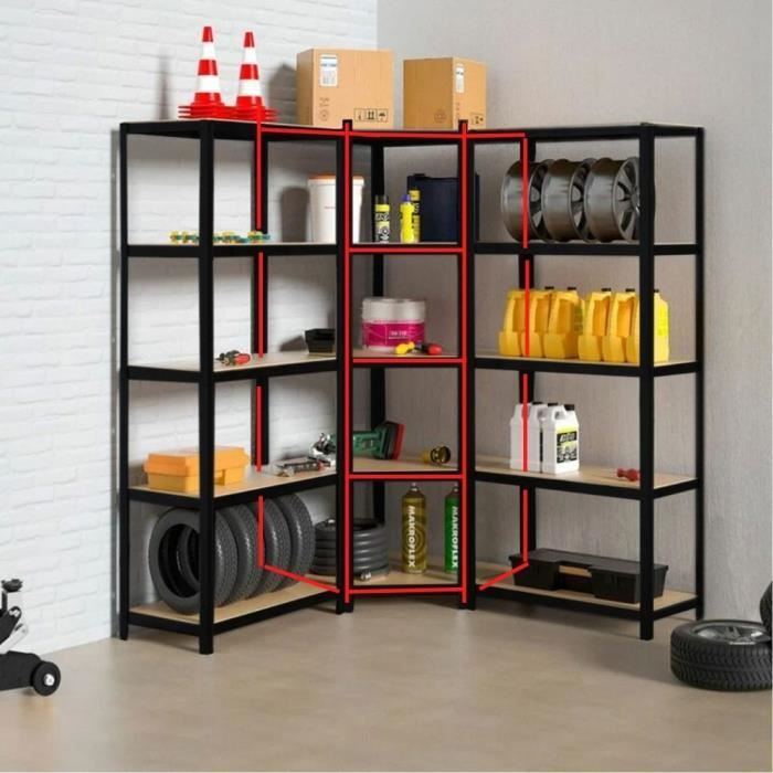 Étagère de rangement 5 niveaux 80 x 40 x 187 cm – Plastique noir résistant à l'humidité – Charge maximale 50 kg par tablette – KIS