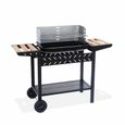 Barbecue au charbon - Alfred - Noir et gris. hauteur de grille ajustable. cuve émaillée. tablettes en bois. étagère et crochets-2