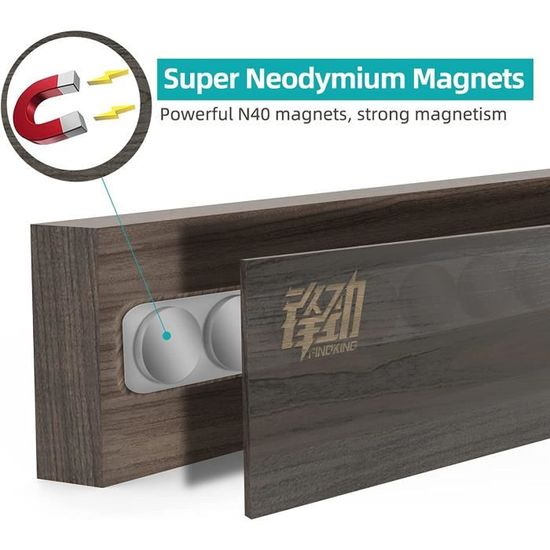 Porte-couteaux Magnétique En Bois - 46cm - Style Moderne Pour Cuisine - Montage Murale Sans Perçage
