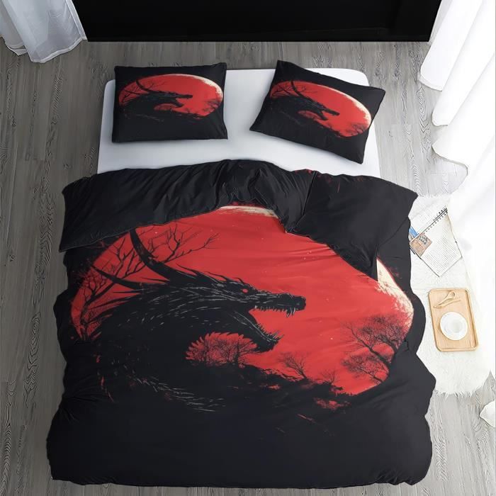 Housse De Couette 240x260 Cm + 2 Taies - Imprimé Fleur De Cerisier 3D, Microfibre Douce, Réversible
