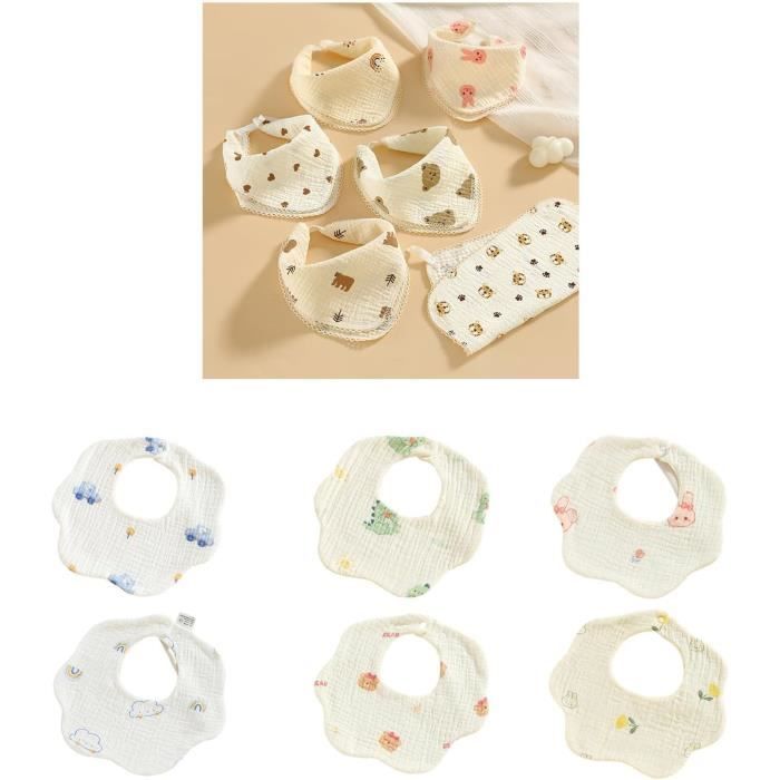 Lot De 8 Bavoirs Bébé En Gaze - Absorbants, Doux, 28x20 Cm, Couleurs Assorties (bleu, Rose, Vert, Jaune, Blanc)