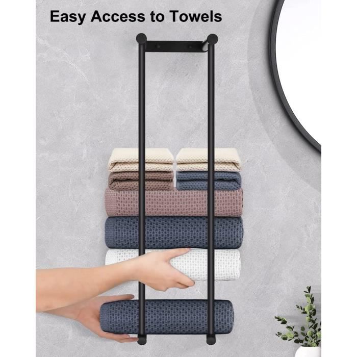 Porte Serviette Murale LIVEHITOP Extensible 41-72cm - Auto-adhésif Avec Étagère Et Crochets - Noir