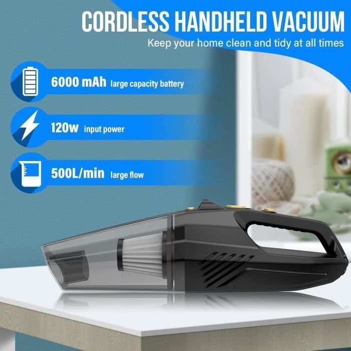 Mini Aspirateur Main 6000Pa 120W Sans Fil, Portable Pour
