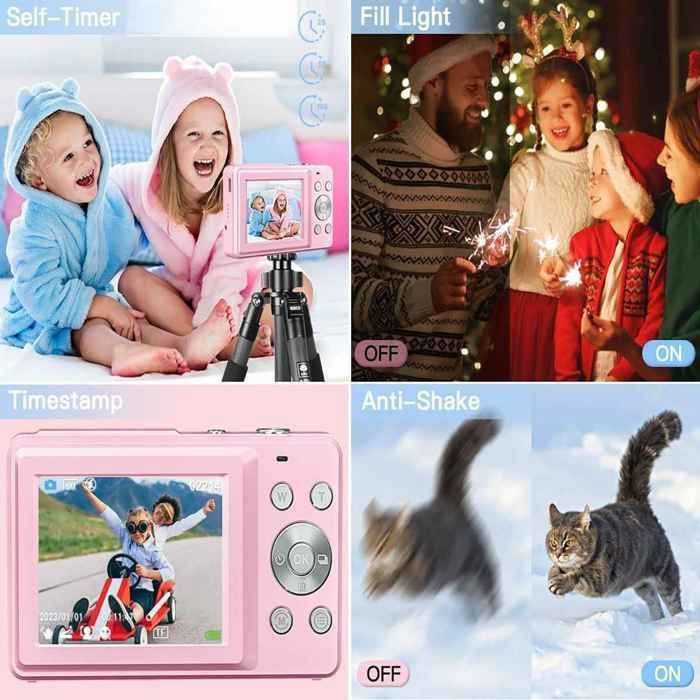 Fine Life Pro Appareil photo numérique 4K HD 1080P 48MP compact Mini avec carte SD 32 Go Caméra FHD écran LCD Zoom 16X pour Noir Fine Life Pro Appareil photo numérique 4K HD 1080P 48MP compact Mini avec carte SD 32 Go Caméra FHD écran LCD Zoom 16X pour Noir