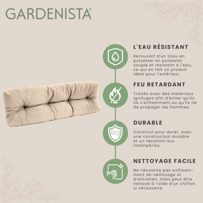Coussins D'Assise Gardenista Pour Palette Euro 80x120cm - Tissu Imperméable - Mousse Confortable - 5 Coloris