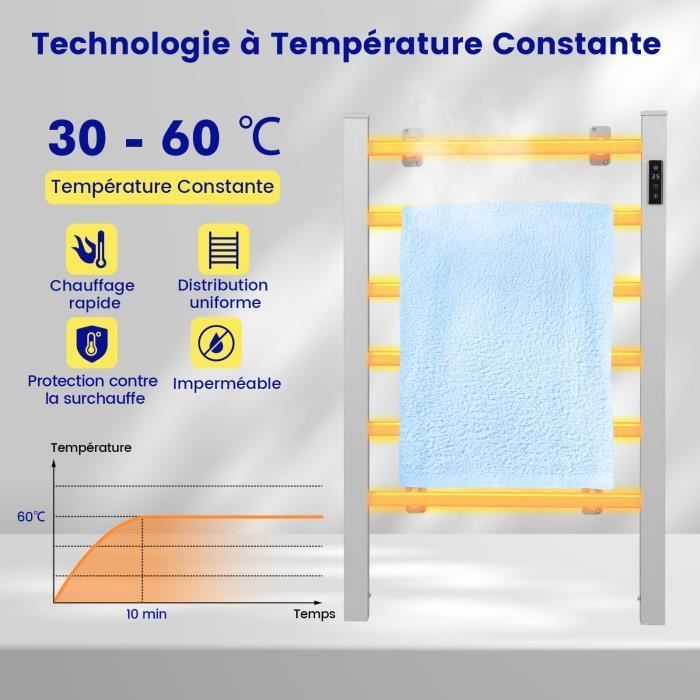 Sèche-Serviettes Électrique 30-60°C avec 10 Barres en Acier Inoxydable Chauffe-Serviettes 120W Étanche Murale avec Minuterie Affichage LCD Sèche-Serviettes Électrique 30-60°C avec 10 Barres en Acier Inoxydable Chauffe-Serviettes 120W Étanche Murale avec Minuterie Affichage LCD