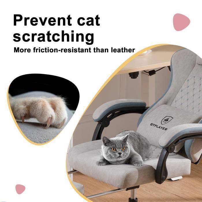 Chaise De Jeu GTPLAYER – Ergonomique, Massage Lombaire USB, Repose-pieds, Dossier Inclinable 90-150°, Blanc