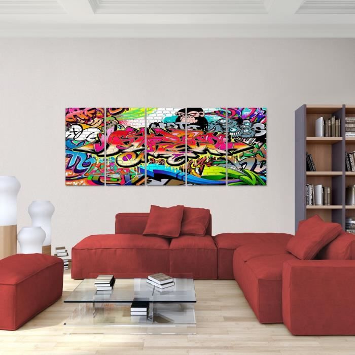 Runa Art – 5 Quadri Murali Su Tela Non Tessuta – Graffiti Colorati 004552b – Decorazione Soggiorno Made In Germany - 3
