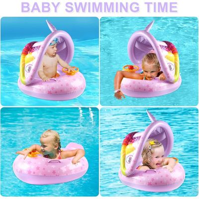 YANGUN – Bouée Bébé Avec Pare-Soleil UPF 50+ – Bateau Gonflable Avec Volant Et Klaxon – 6-36 Mois – Pliable Et Portable