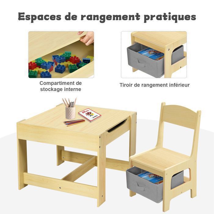 Ensemble Table Enfant Avec 2 Chaises - Bureau Polyvalent Avec Compartiment Et 2 Boites De Rangement
