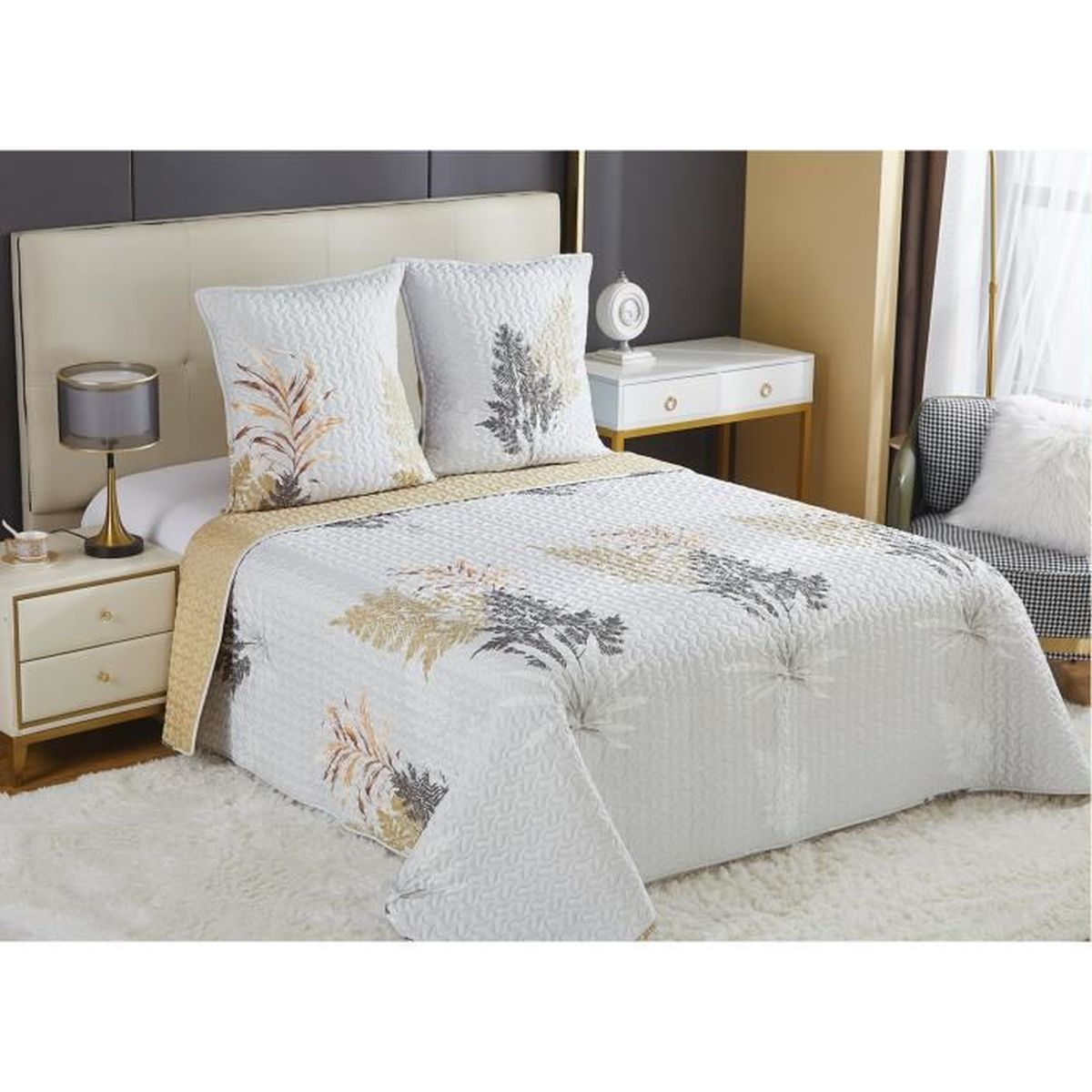 WONGS BEDDING Couvre-lit 220x240cm Orange Matelassé Double 3 Pièces Patchwork Réversible Couvre