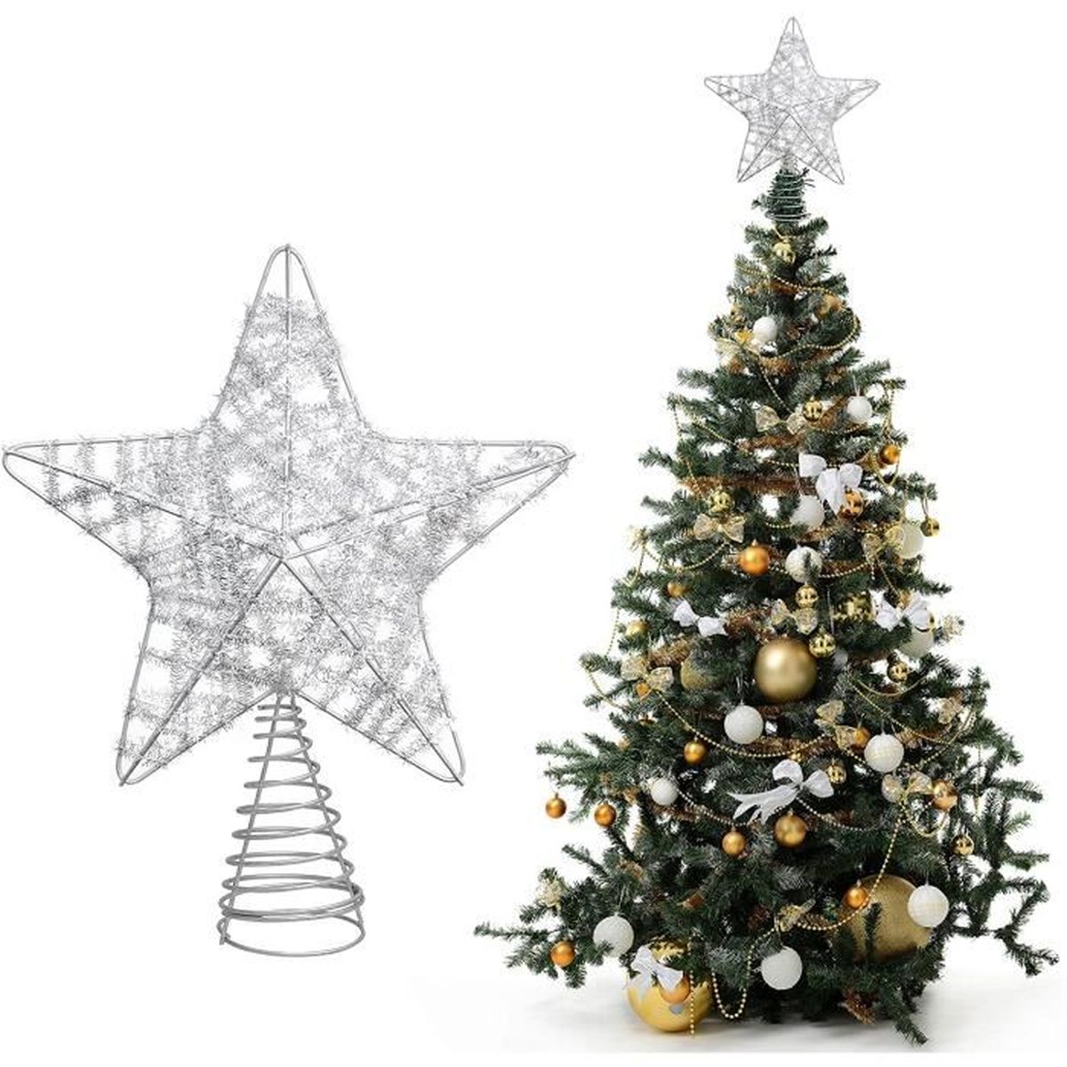 Sommet De Sapin De Noel Belle Vous Etoile Sapin Noel Cime De Sapin 25 X 20 5 Cm A 5 Branches Argent Metallique Scintillant En Fil De Fer Et Base Spirale Achat Vente Sapin Arbre De Noel Cdiscount