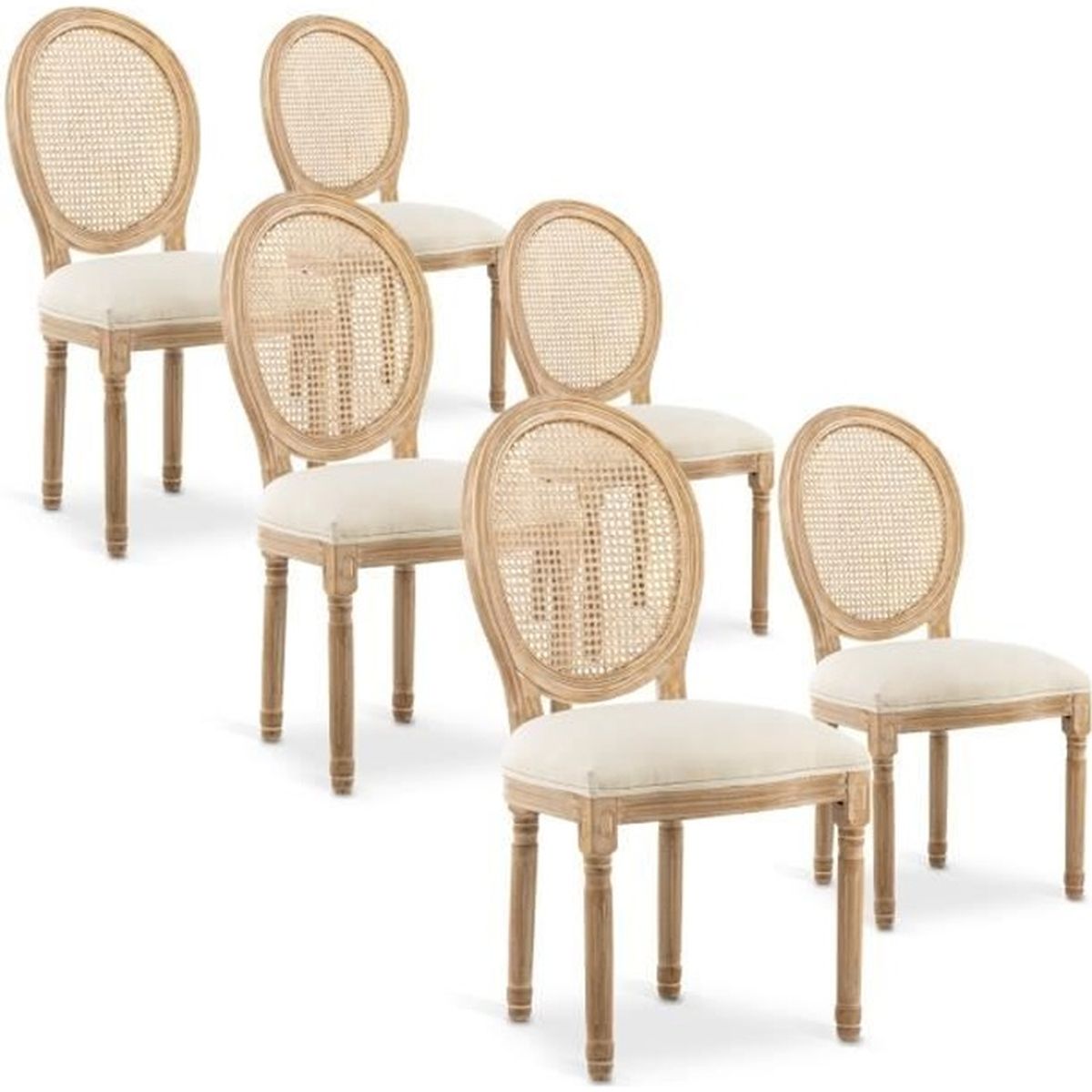 Lot de 6 chaises médaillon Louis XVI Cannage Rotin tissu Beige  Achat