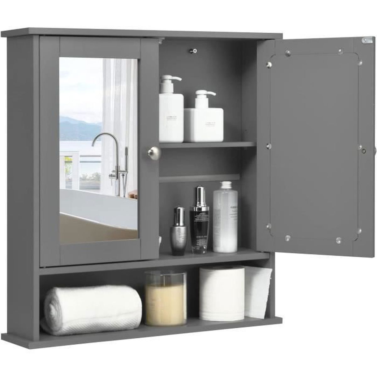 Giantex Armoire de Salle de Bain Mural Avec 2 Portes et Étagères
