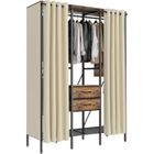 UNHO Armoire de rangement - Noir - 149.5x50x214 cm - Métal et MDF - 3 étagères - Rideau en polyester