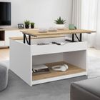 IDMARKET Table basse plateau relevable carrée ELEA avec coffre bois blanc et façon hêtre