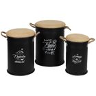 URBAN LIVING Lot de 3 pouf en forme de bidon rétro en métal et jute "Loft & Metal"- Noir - D 40/34/28 x H 55/50/45 cm