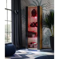 Vitrine armoire Tivoli Komodee - LED RGB - Noir Mat & Bois naturel - L55cm x H159cm x P35cm
